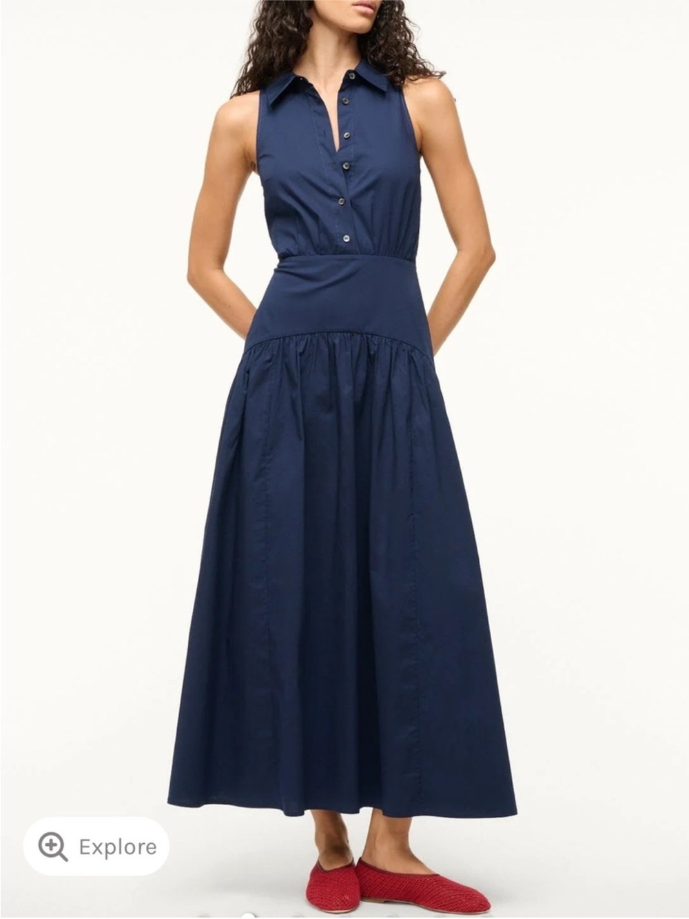 STAUD Romy cotton midi dress navy blue sleeveless